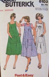 6103 BUTTERICK 1980 FLARE SLEEVELESS POCKET  TENT  DRESS PATTERN MED 12,14